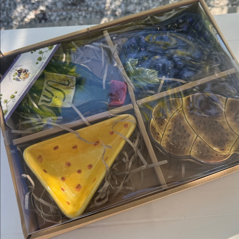 Vintage 90s 00s Godinger Wine and Cheese Ceramic Dish Set